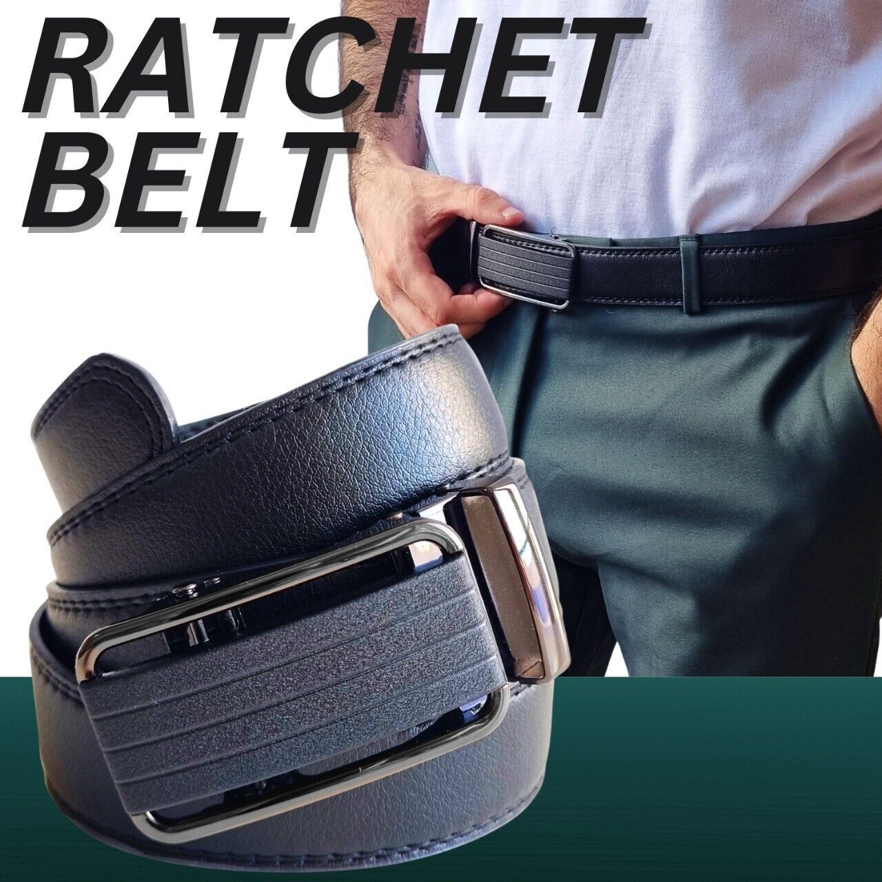 Stylish Leather Ratchet Belt for Men – Slide Lock Buckle System