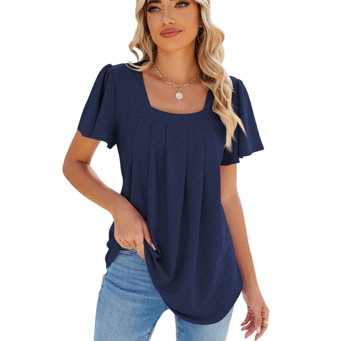 Summer Breeze Pleated Square Neck Tee