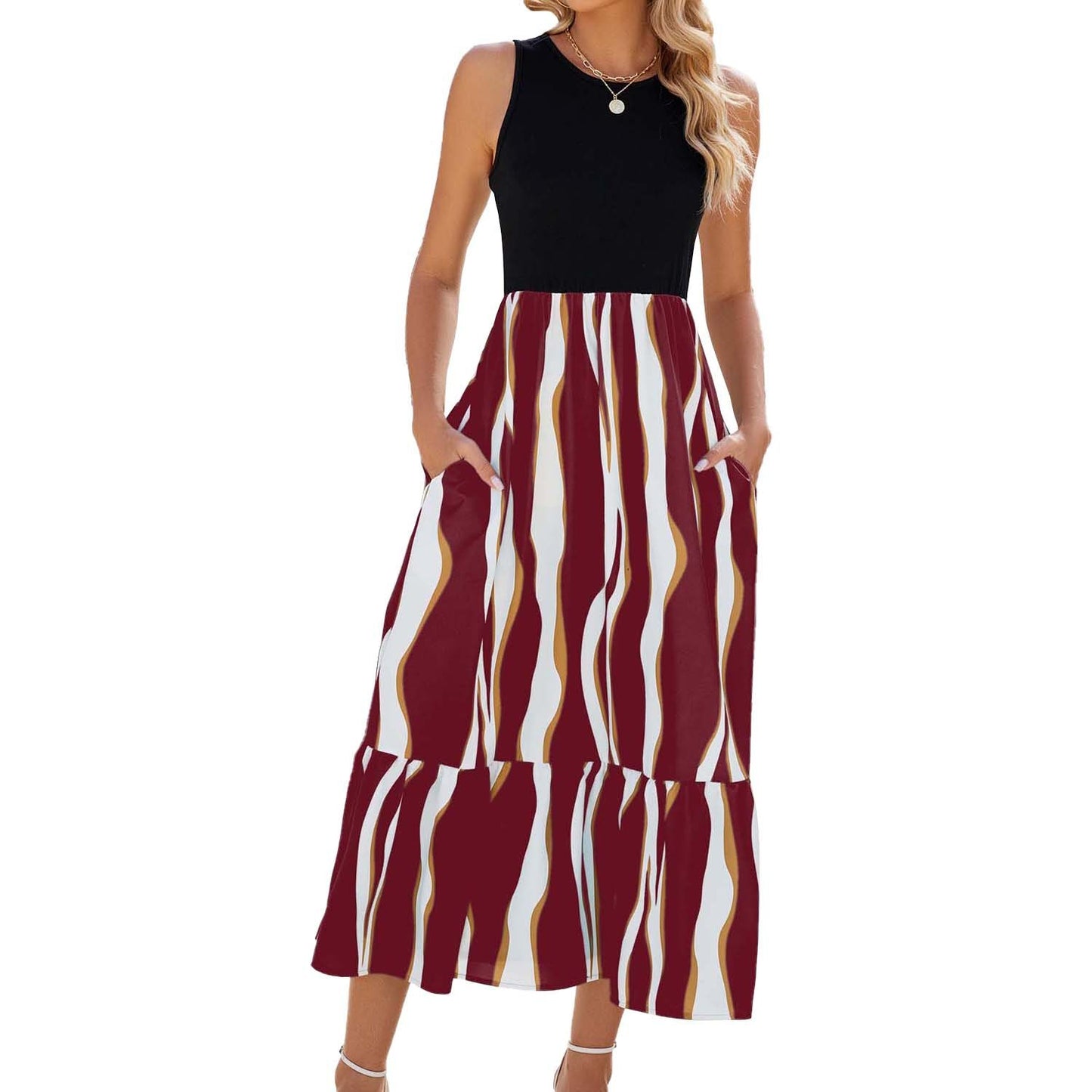 Coastal Stripes Sleeveless Maxi Dress