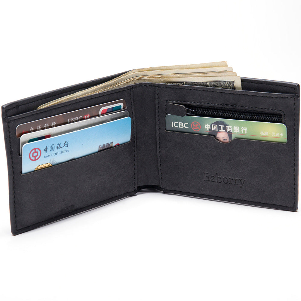 Compact Zipper Wallet for Men with Coin Pocket