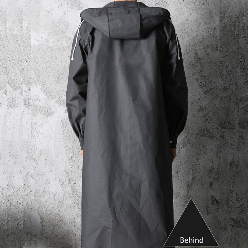 Full-body waterproof black long raincoat