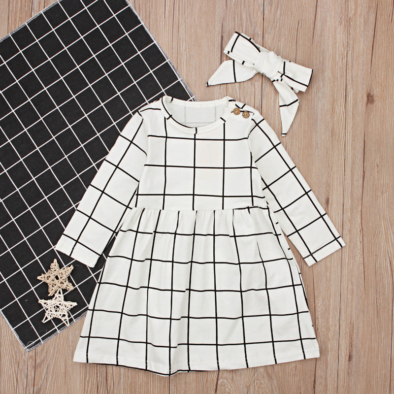 Checkered Charm: Dress and Headband Set