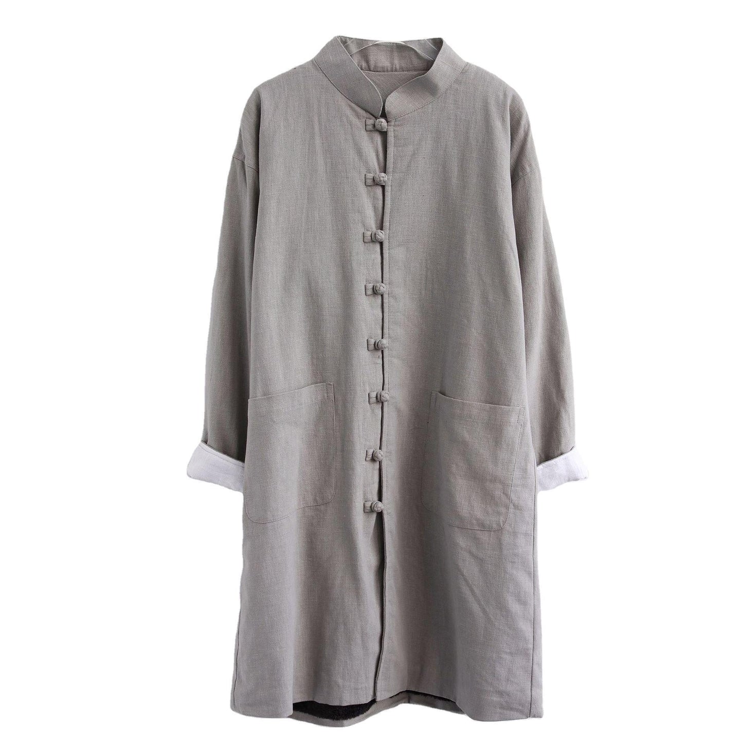 Cotton and Linen Windbreaker Mid-length Stand-Collar Men's Windbreaker