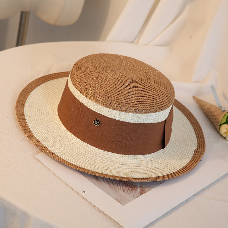 Leisure Beach Straw Hat with Floral Accent for Women