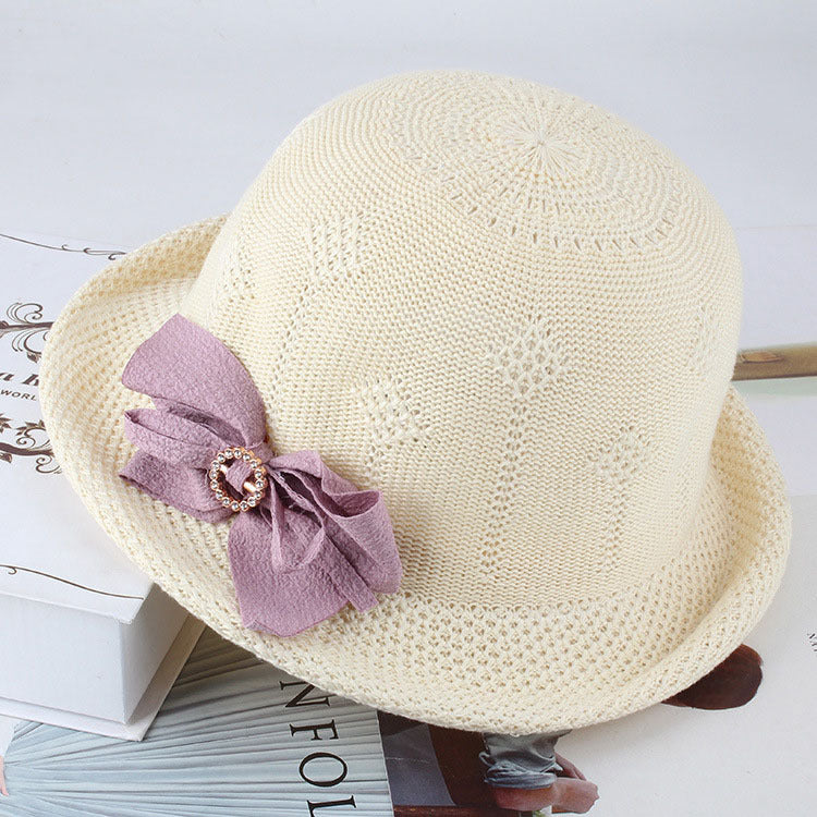 Fashionable Knitted Sun Hat with Flower Accent for Women