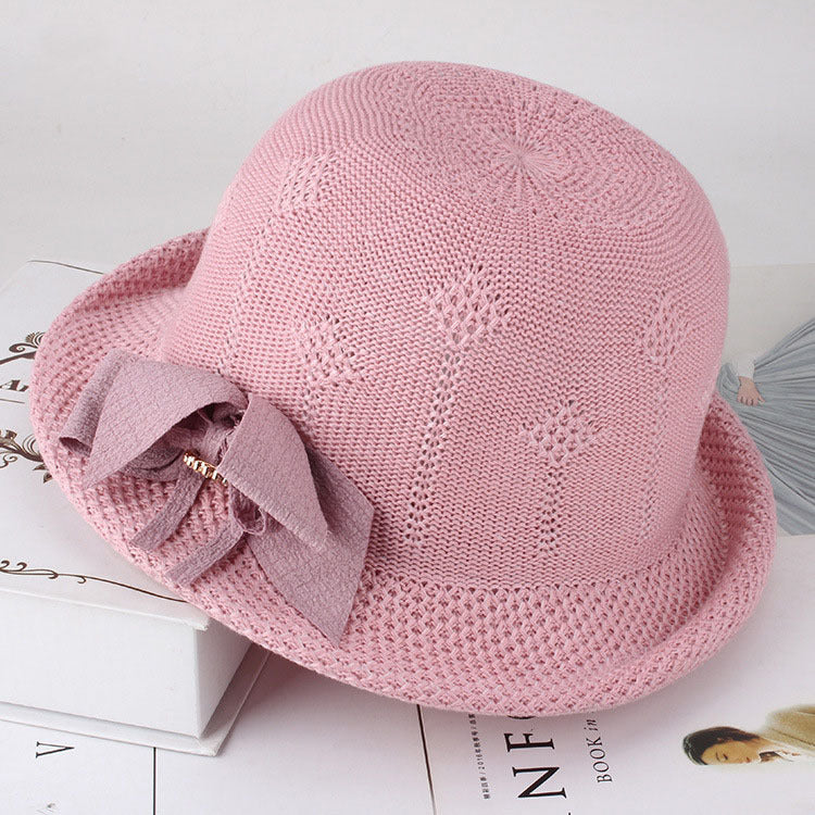 Fashionable Knitted Sun Hat with Flower Accent for Women