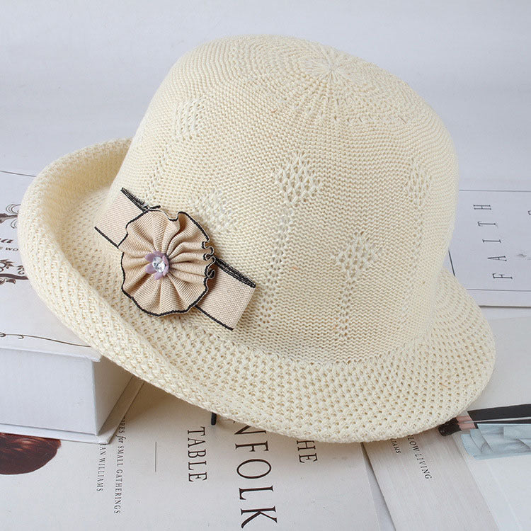 Fashionable Knitted Sun Hat with Flower Accent for Women