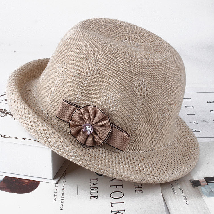 Fashionable Knitted Sun Hat with Flower Accent for Women