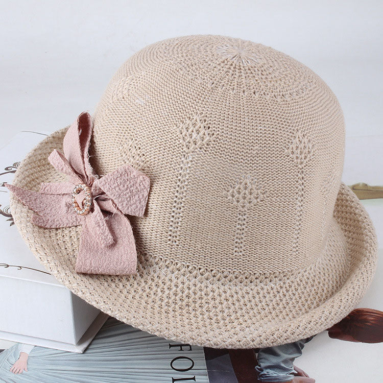 Fashionable Knitted Sun Hat with Flower Accent for Women