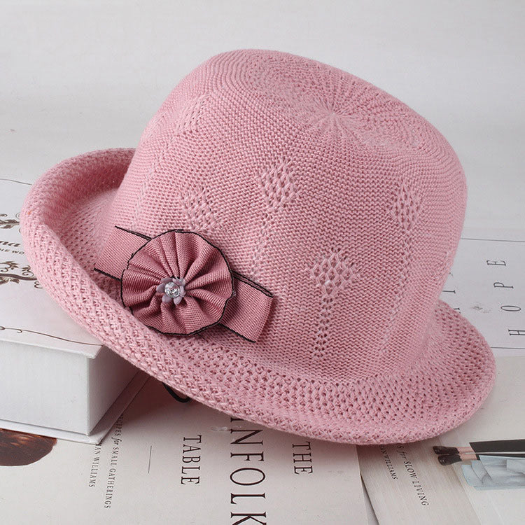 Fashionable Knitted Sun Hat with Flower Accent for Women