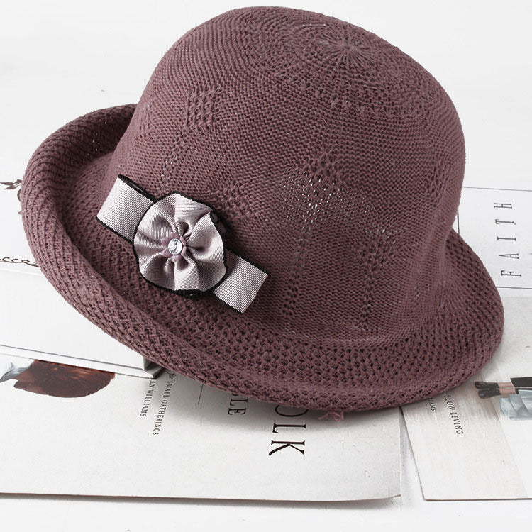 Fashionable Knitted Sun Hat with Flower Accent for Women