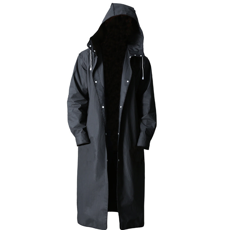 Full-body waterproof black long raincoat