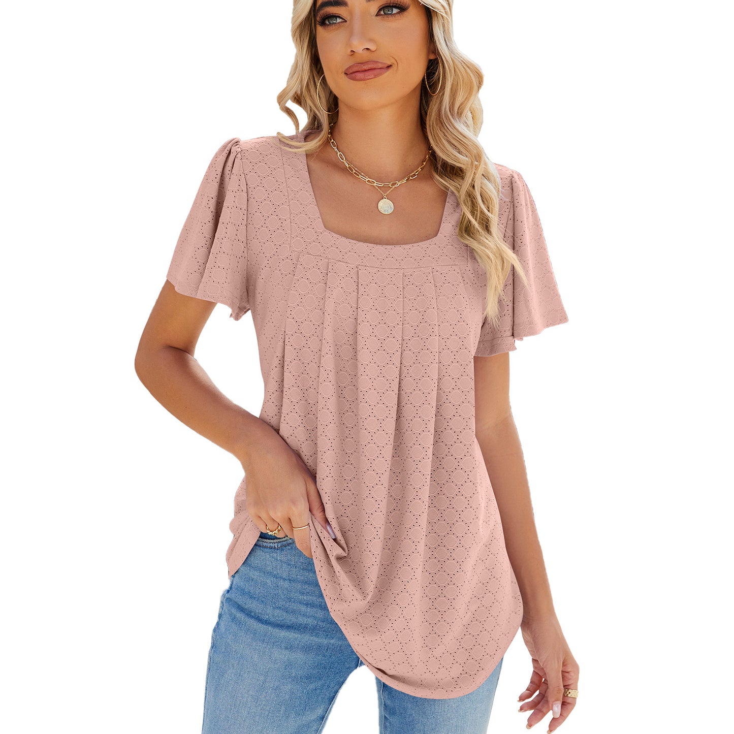 Summer Breeze Pleated Square Neck Tee