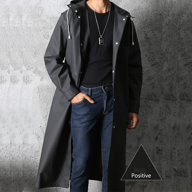 Full-body waterproof black long raincoat