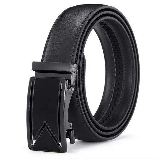 Adjustable Leather Ratchet Belt with Automatic Buckle