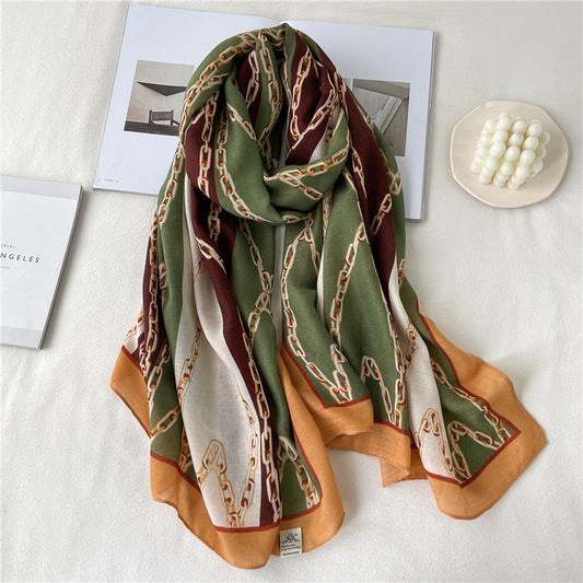 Striped Chain Scarf Autumn And Winter Long Large Size Simple Color Matching Shawl