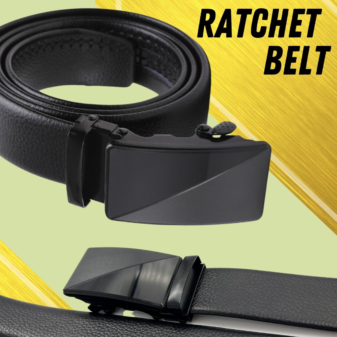 Classic Black Microfiber PU Leather Ratchet Belt with Adjustable Buckle