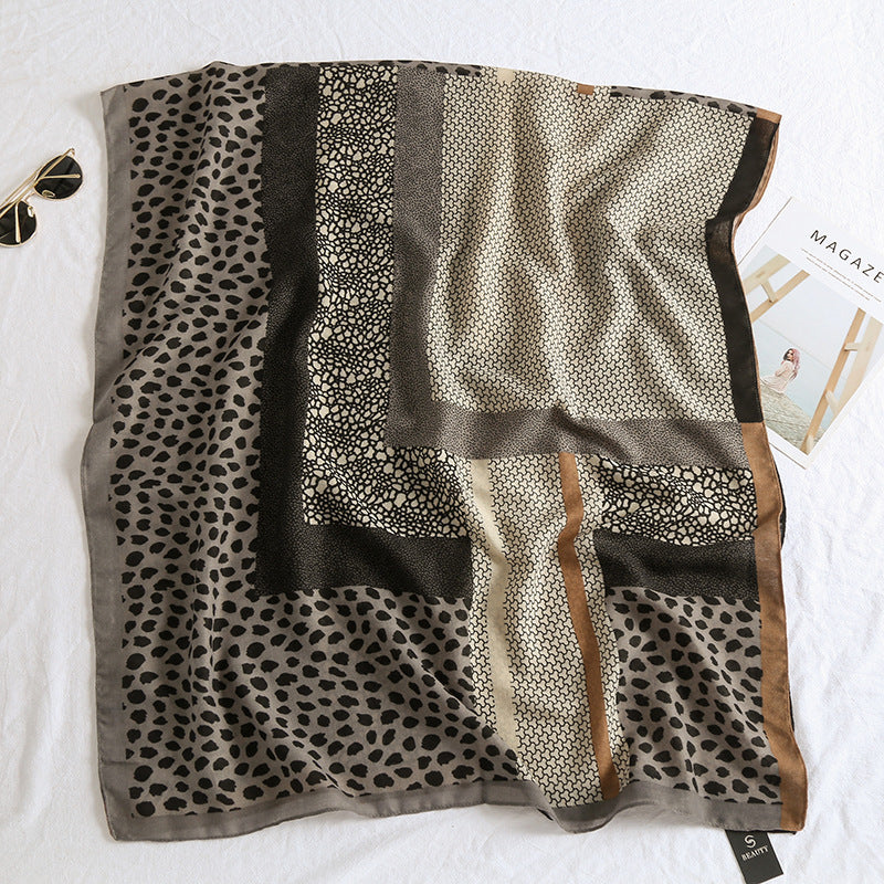 New Leopard Print Cotton And Linen Feel Scarf Women's Winter All-matching Long Warm Shawl Dual-use Beach Towel