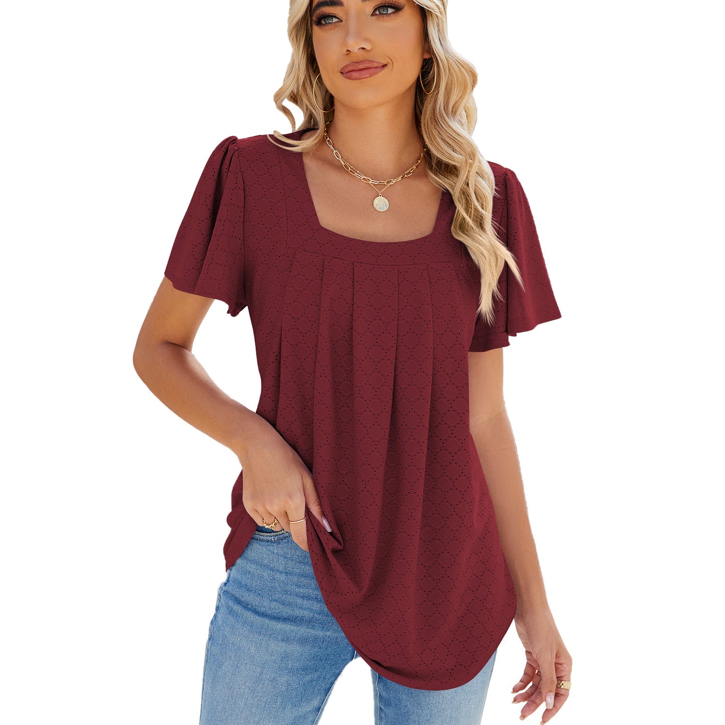 Summer Breeze Pleated Square Neck Tee