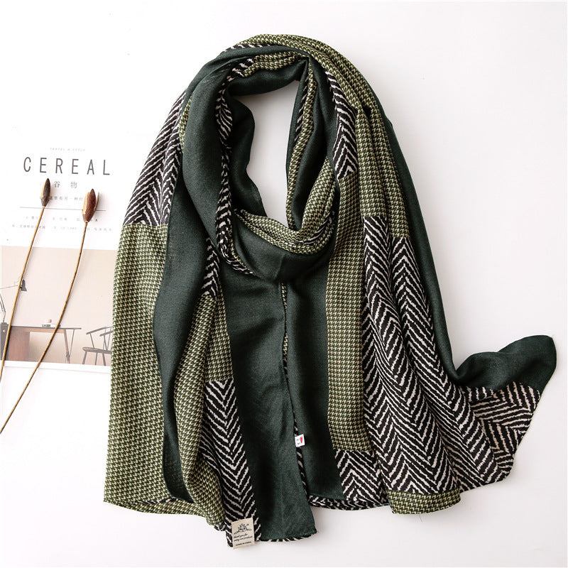 Korean New Patchwork Plaid Cotton And Linen Scarf Soft Summer Travel Sun Protection Multifunctional Long Shawl For Ladies