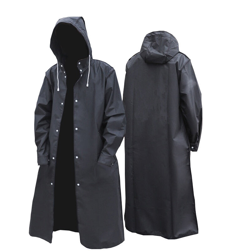 Full-body waterproof black long raincoat