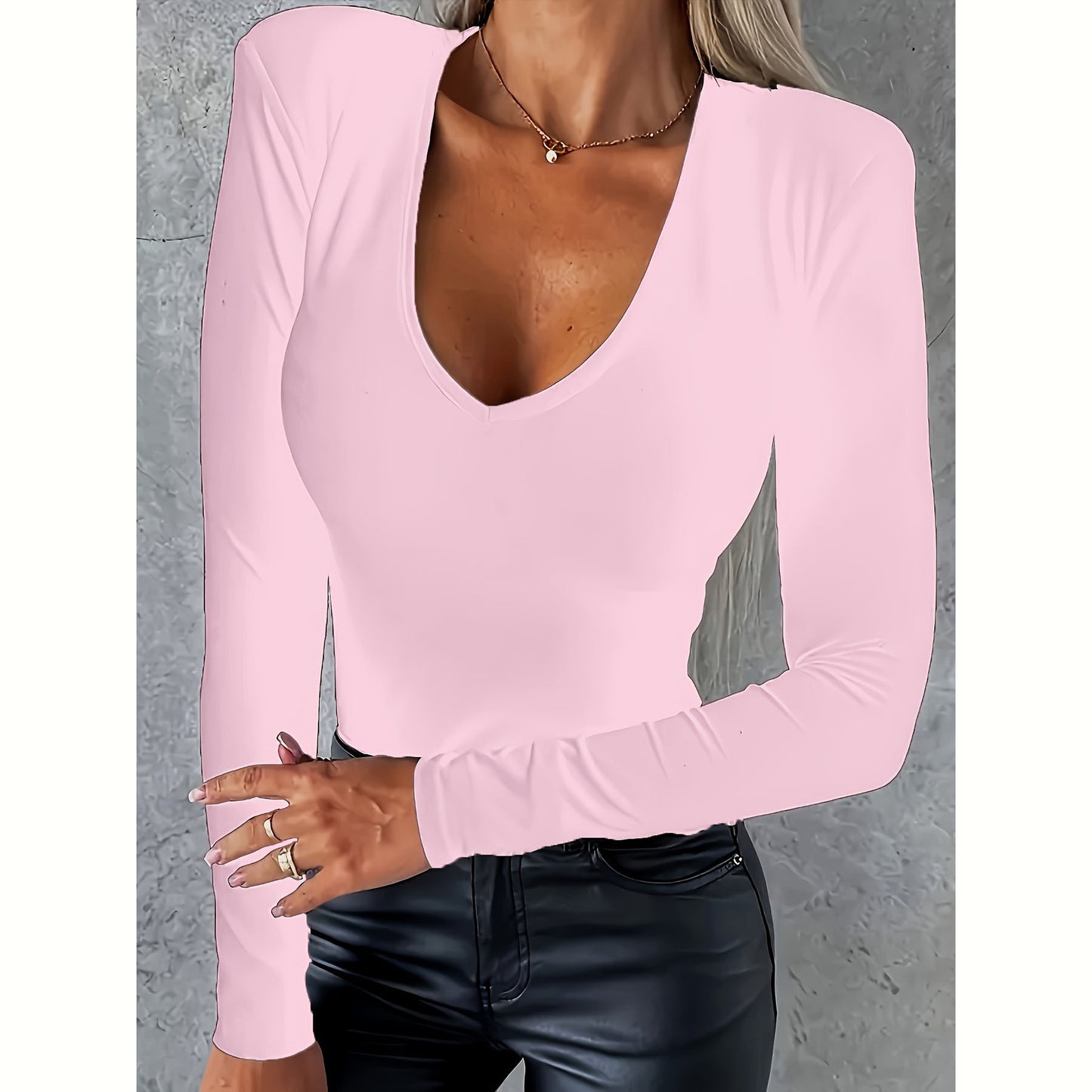 Casual V-neck Long-Sleeved T-shirt