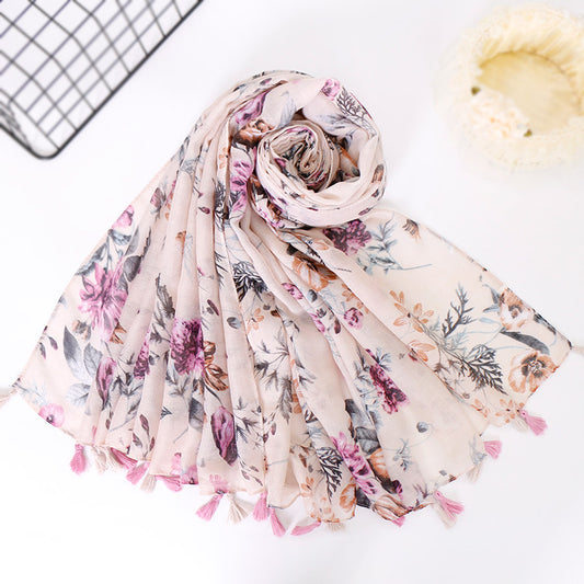 Bali Yarn Scarf Women's Sun-proof Cotton And Linen Floral Shawl