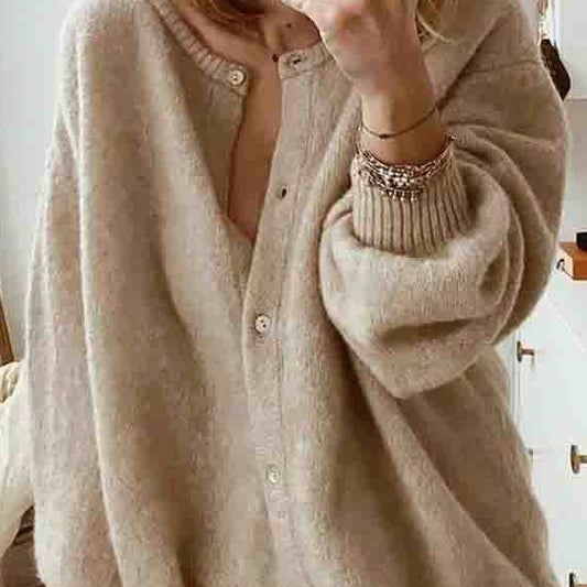 Elegant Comfort Lantern Sleeve Cardigan