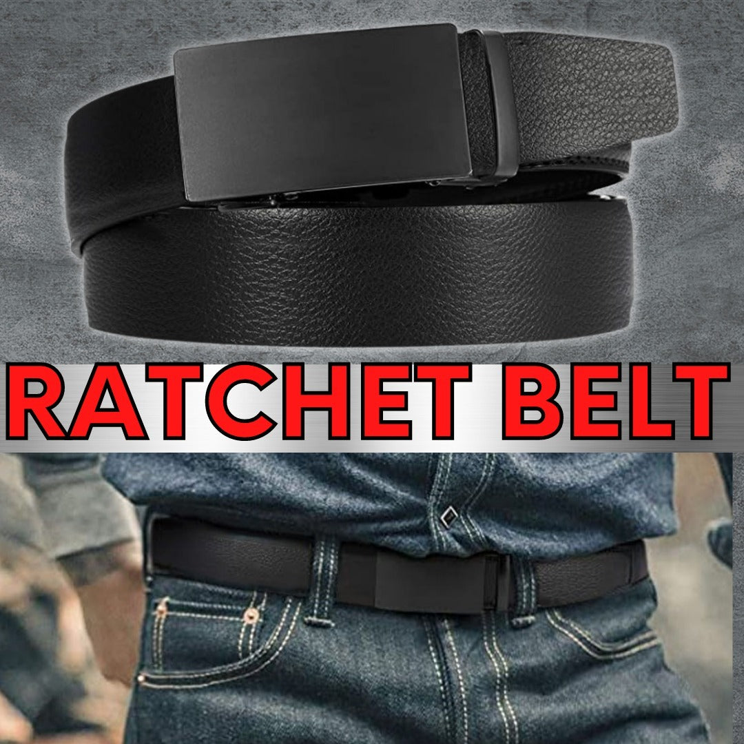 Sleek Black Microfiber Leather Ratchet Belt for Men – Adjustable and Stylish