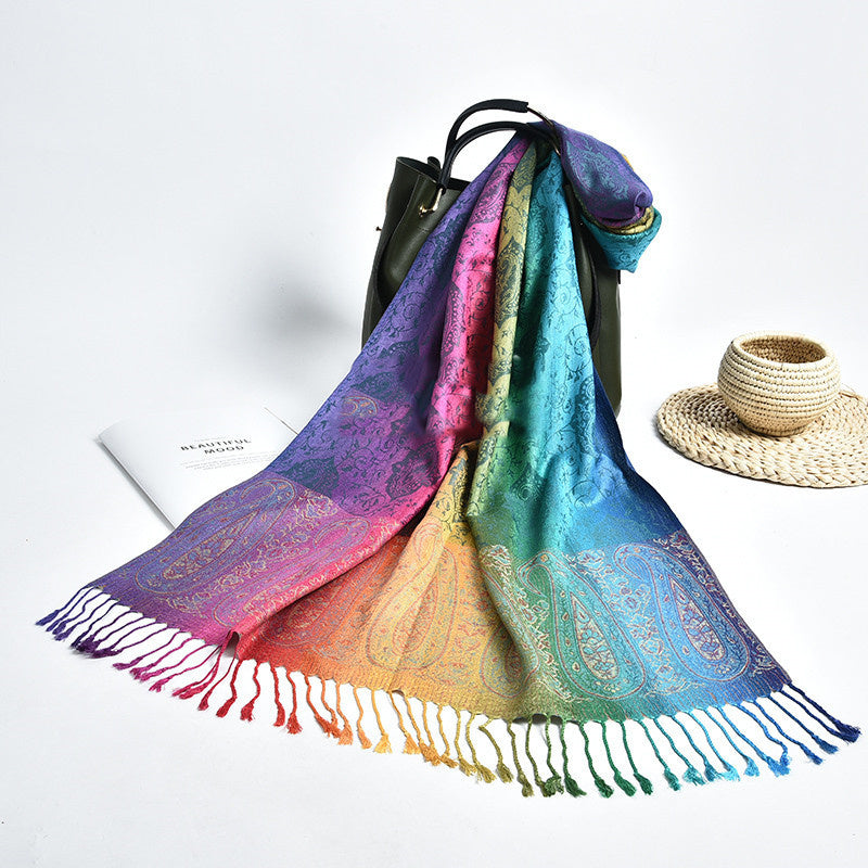 Retro Ethnic Style Gradient Color Cashew Dual-use Shawl Autumn And Winter Women's Long Scarf Scarf