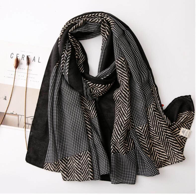 Korean New Patchwork Plaid Cotton And Linen Scarf Soft Summer Travel Sun Protection Multifunctional Long Shawl For Ladies