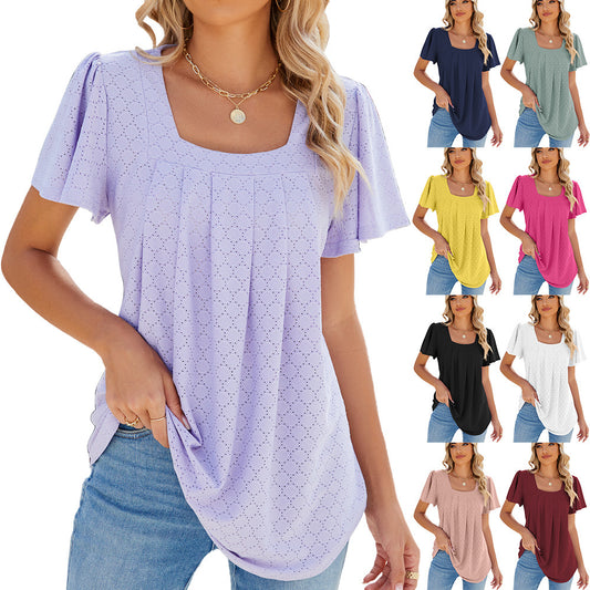 Summer Breeze Pleated Square Neck Tee