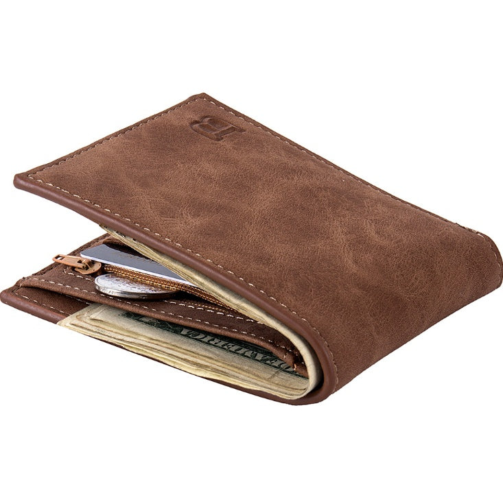 Compact Zipper Wallet for Men with Coin Pocket