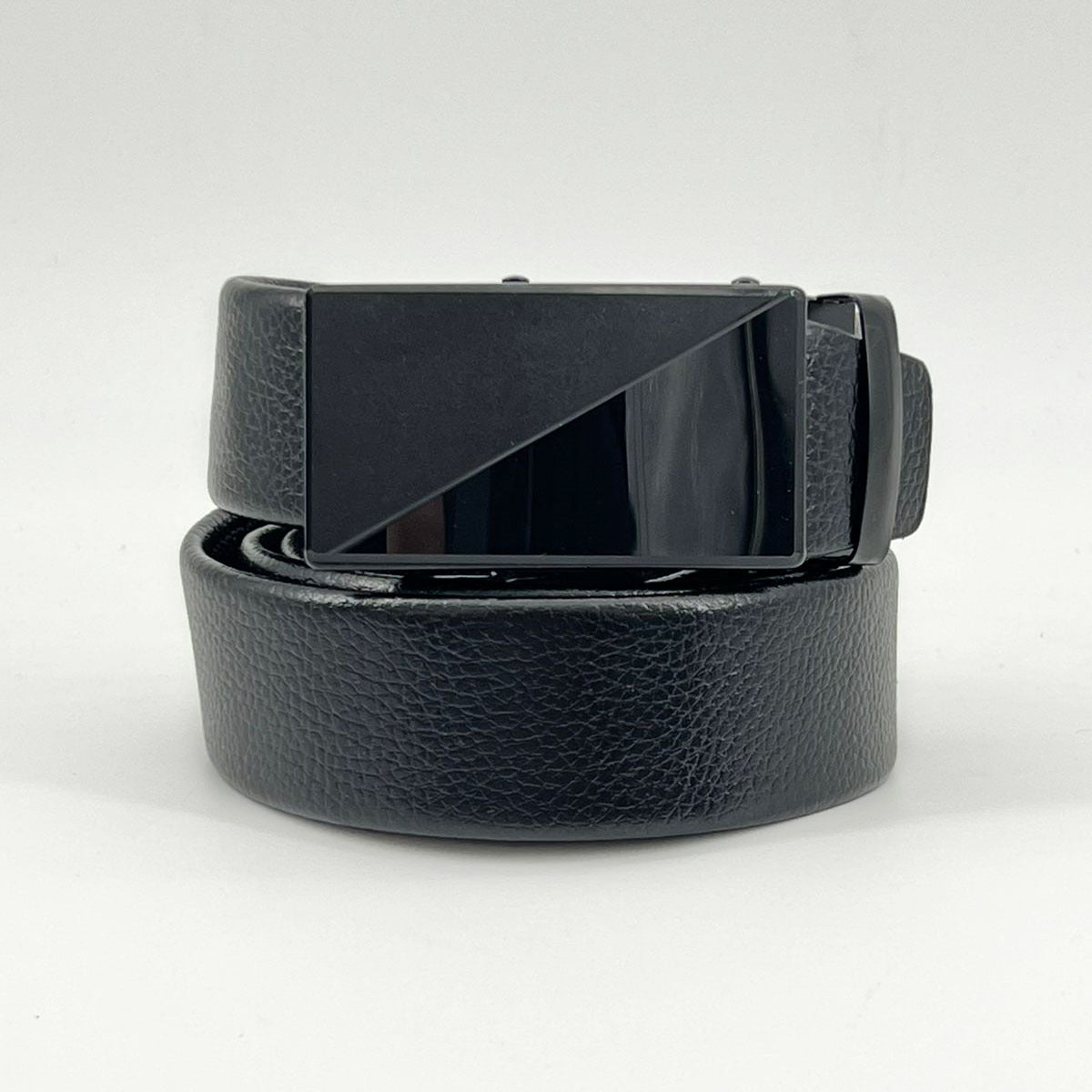 Classic Black Microfiber PU Leather Ratchet Belt with Adjustable Buckle