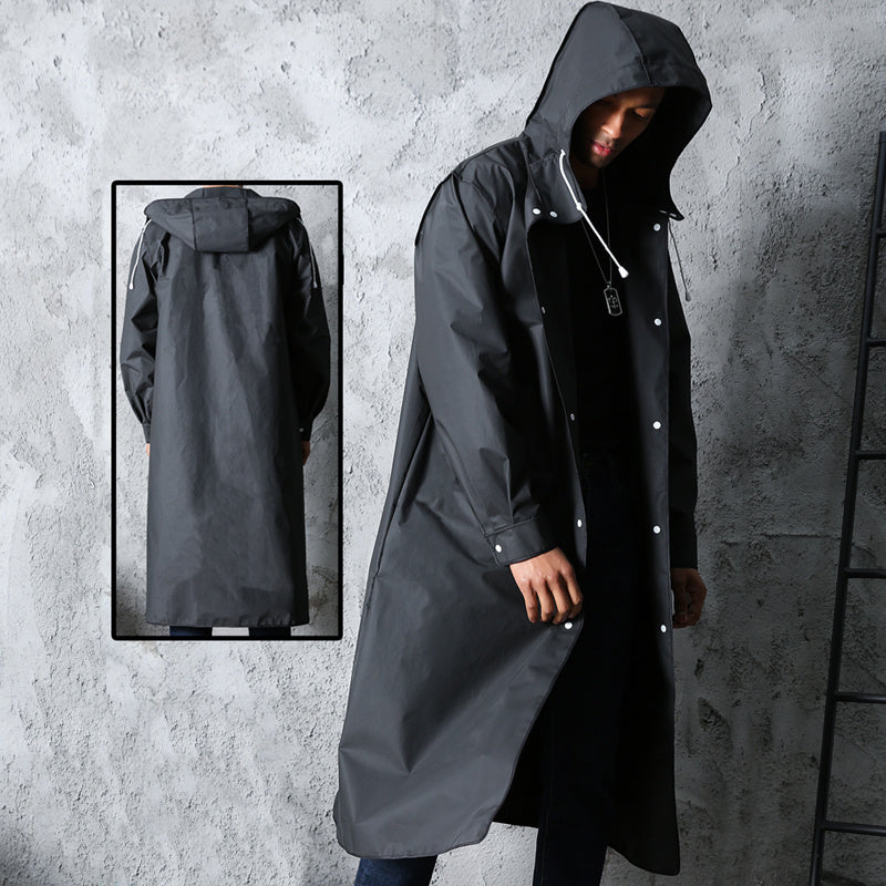 Full-body waterproof black long raincoat