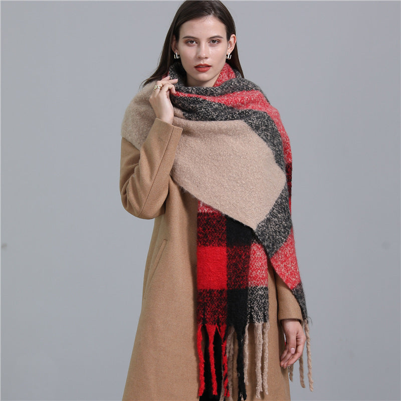 Extended Plaid Scarf Cashmere Thickened Warm Shawl Scarf Tassel Female Winter