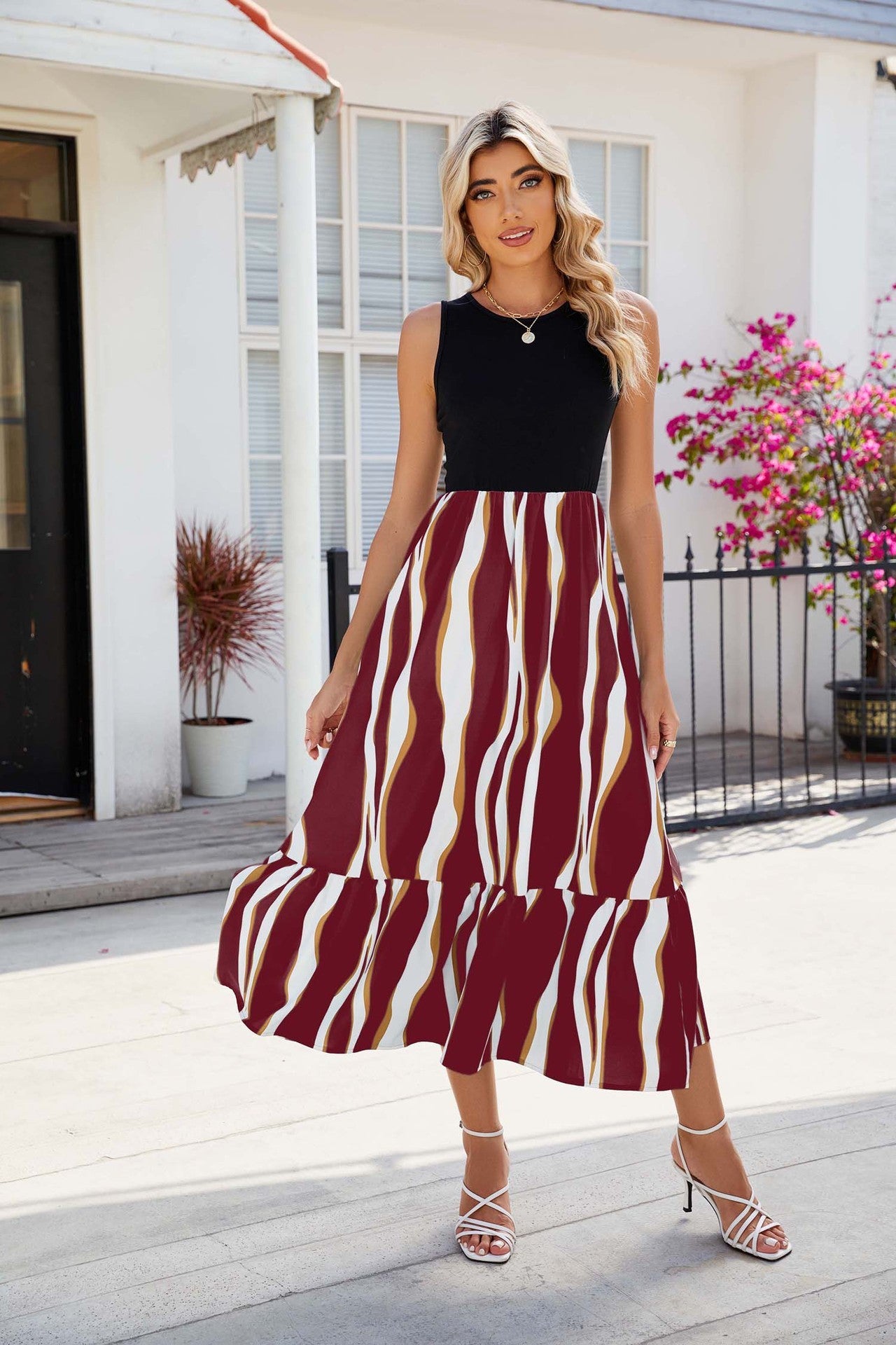 Coastal Stripes Sleeveless Maxi Dress