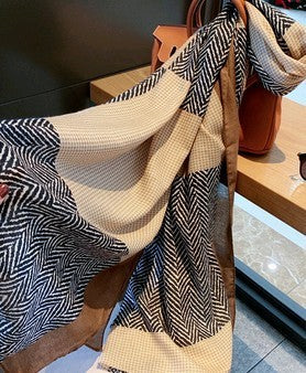 Korean New Patchwork Plaid Cotton And Linen Scarf Soft Summer Travel Sun Protection Multifunctional Long Shawl For Ladies