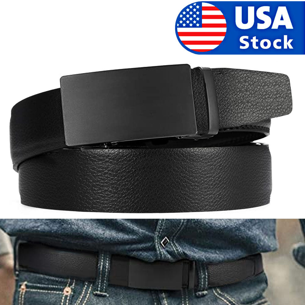 Sleek Black Microfiber Leather Ratchet Belt for Men – Adjustable and Stylish