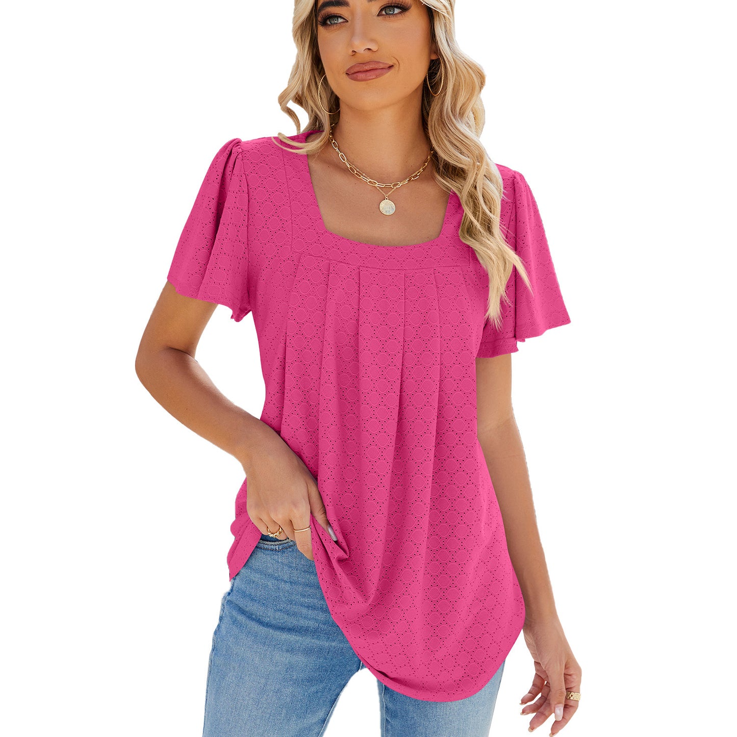 Summer Breeze Pleated Square Neck Tee