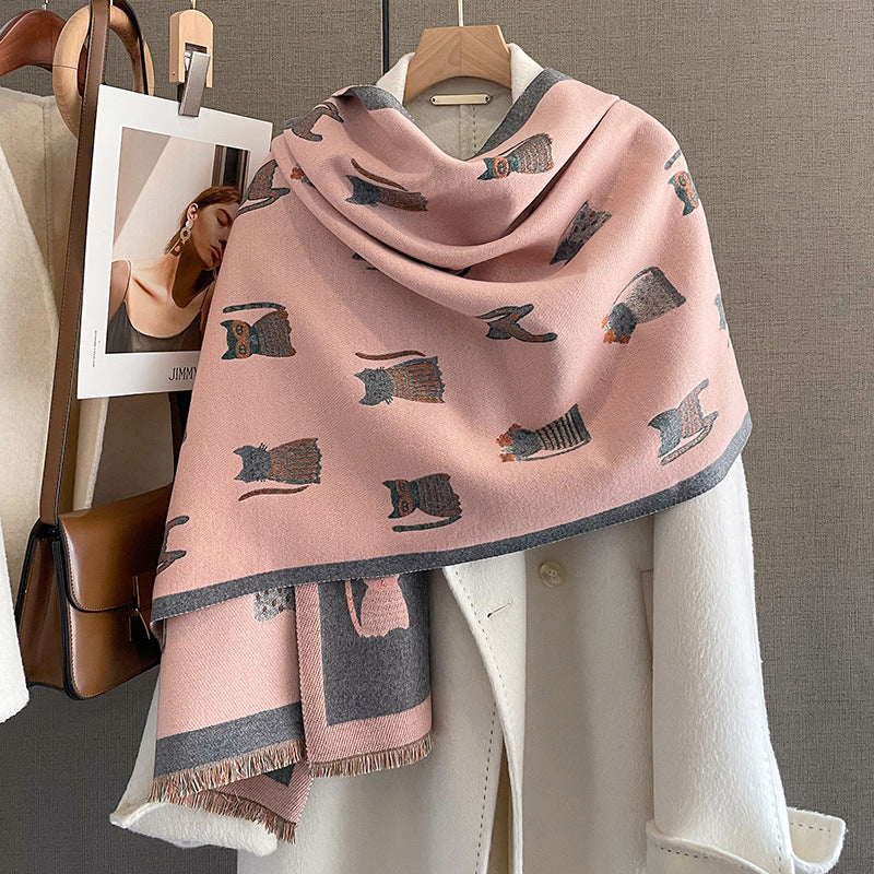 Fashion Artificial Cashmere Scarf Female Winter Korean Style Versatile Student Thickened Scarf Dual-purpose Shawl Outer Match