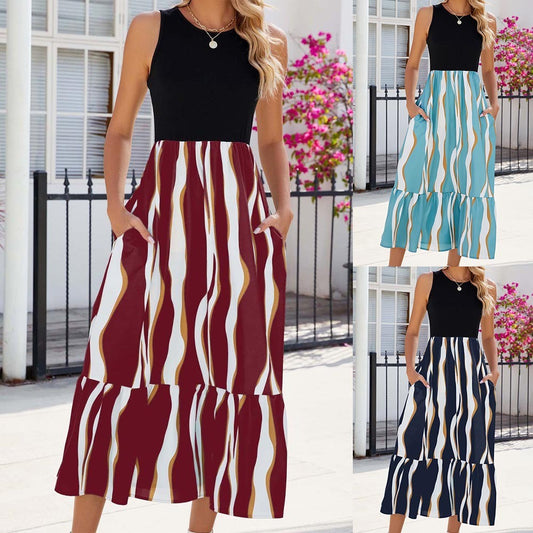 Coastal Stripes Sleeveless Maxi Dress