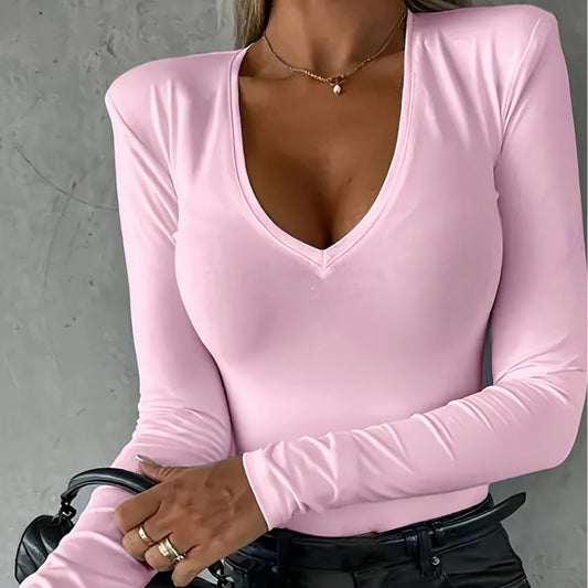 Casual V-neck Long-Sleeved T-shirt