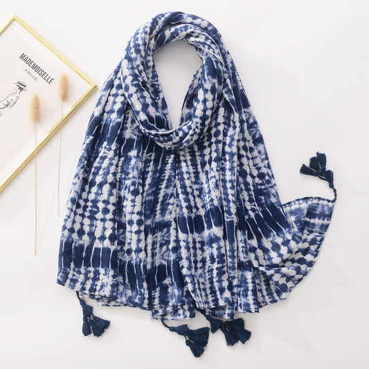 Indigo Breeze Tie-Dye Shawl