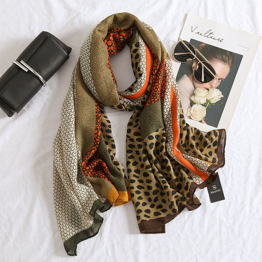 New Leopard Print Cotton And Linen Feel Scarf Women's Winter All-matching Long Warm Shawl Dual-use Beach Towel