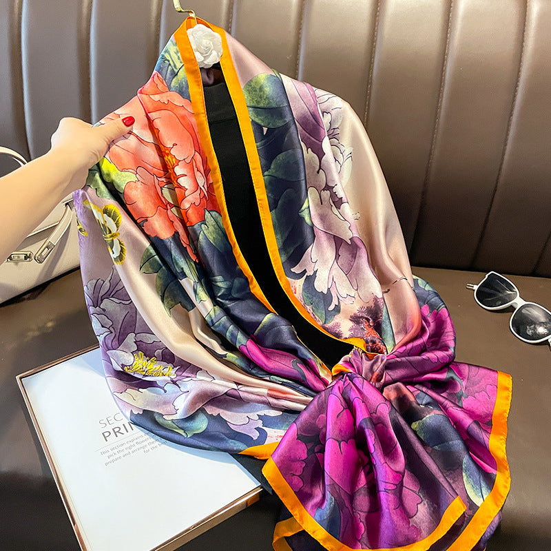 Silk Scarf Bright Butterfly Printed Silk Scarf Women's Thin Long Shawl