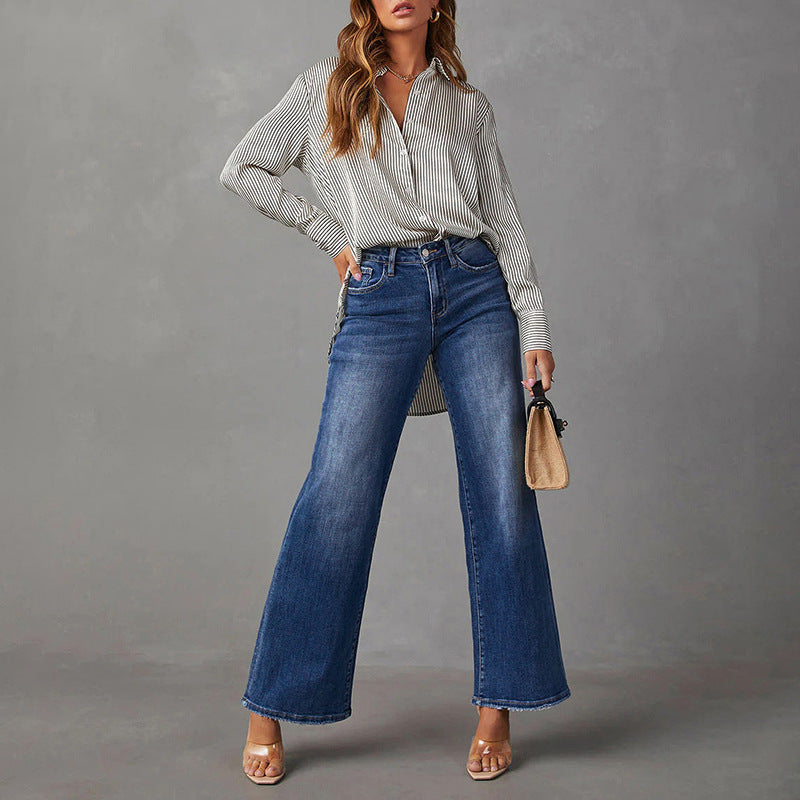 Elastic Stretch Denim Trousers