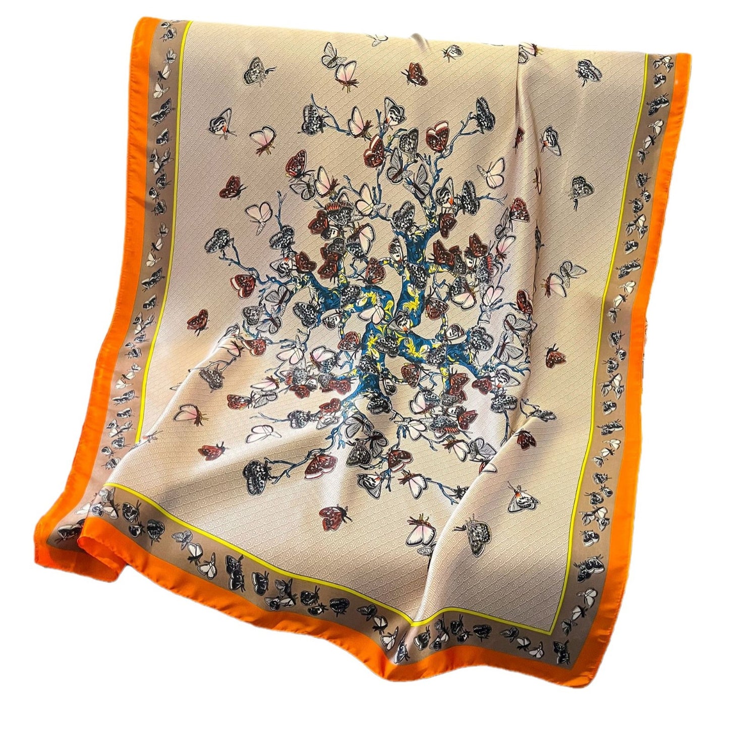 Silk Scarf Bright Butterfly Printed Silk Scarf Women's Thin Long Shawl