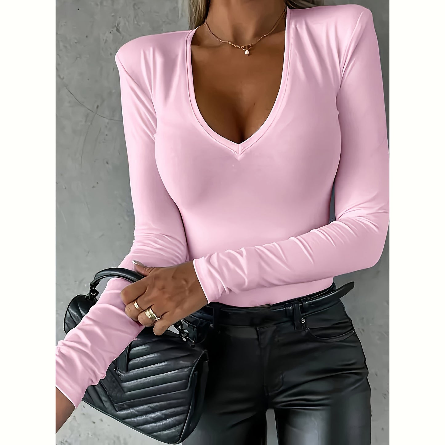 Casual V-neck Long-Sleeved T-shirt