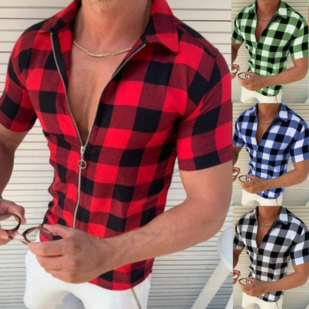 Zippered Plaid Summer Tee